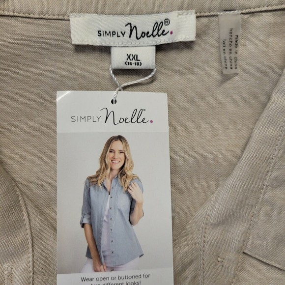 NWT Simply Noelle Women's Blouse Tan Rolled Tap Sleeve Button Down Plus Size XXL - Picture 11 of 12